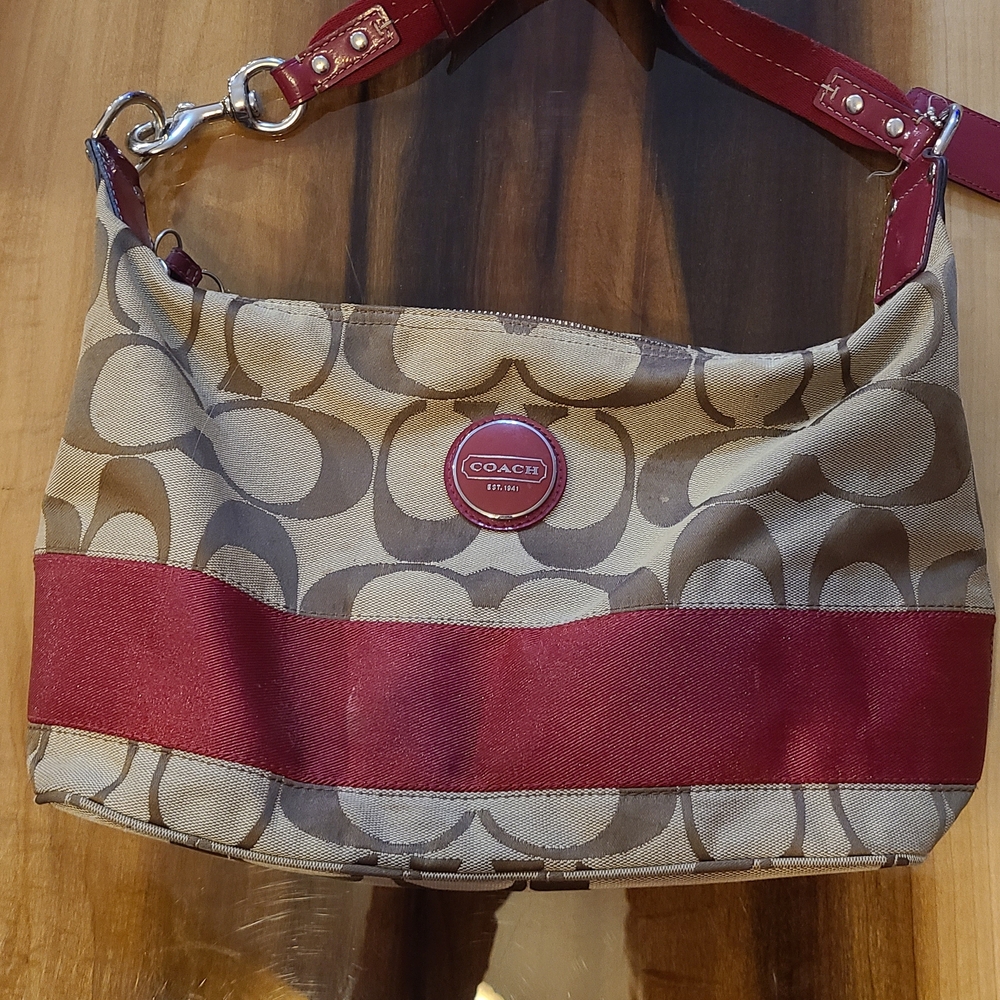 Coach Signature Red and Tan Shoulder Bag